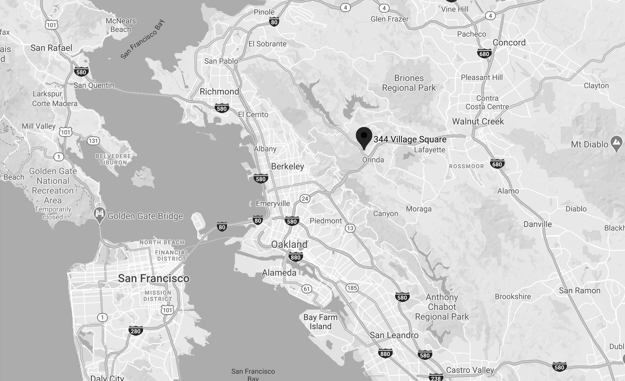 Map of Bay Area showing Advanced Therapy Center